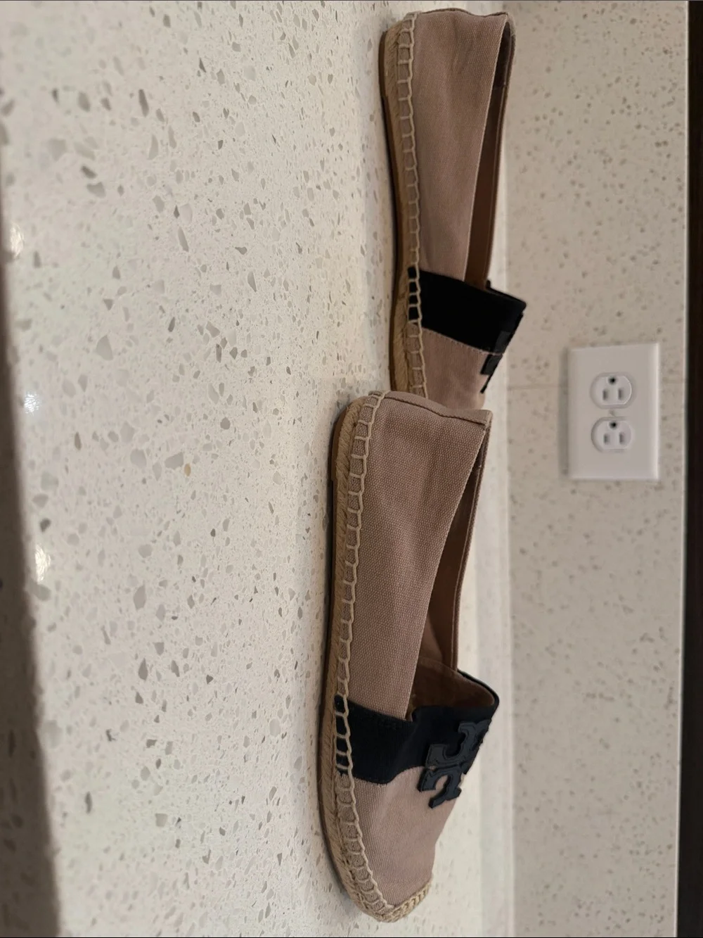 Tory Burch Ines Canvas Espadrille Flats Black and Cream